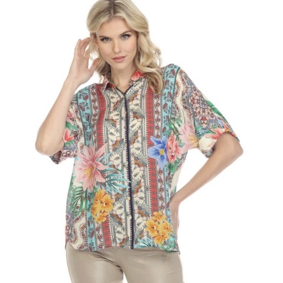 Johnny Was Tops - Johnny Was Clover Button Down Shirt In Multi size small